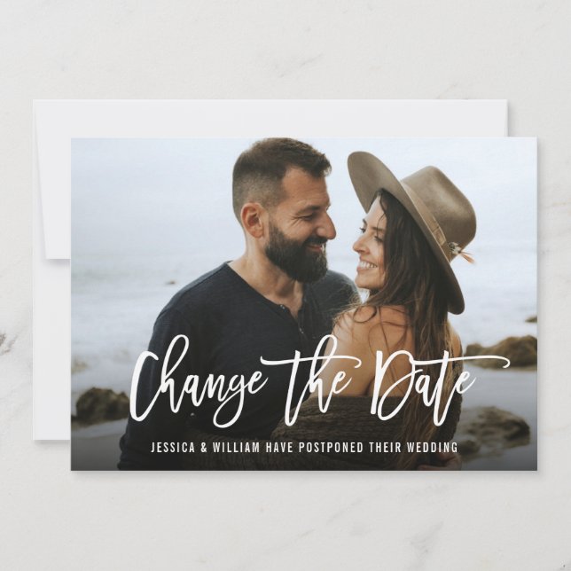 Modern Change the Date Postponed PHOTO Wedding Invitation (Front)