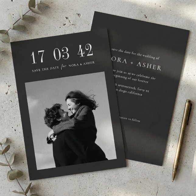 Modern Charcoal Black Minimalist Wedding Photo Save The Date (Creator Uploaded)