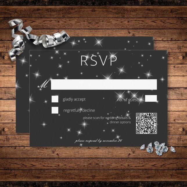 Modern Charcoal Black Winter Sparkle Wedding RSVP Card (Modern Charcoal Black Winter Sparkle Wedding RSVP Card)