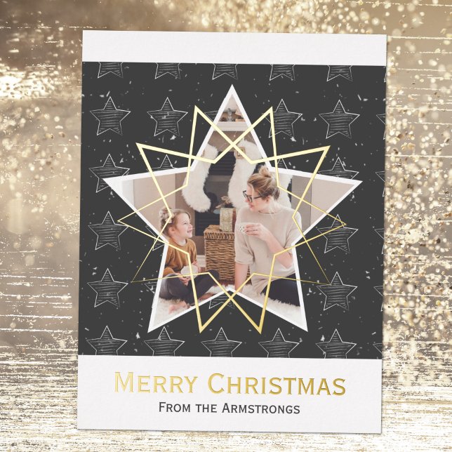 Modern Charcoal Foil Stars Merry Christmas Photo Foil Holiday Postcard (Modern Charcoal Foil Stars Merry Christmas Photo Foil Holiday Postcard ©Susanne Sachers - Sunny Mind)