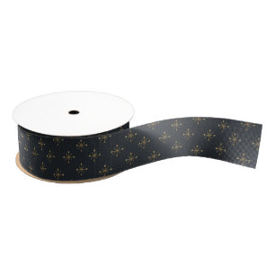 Modern Charcoal Gold Snowflake Christmas Holiday Grosgrain Ribbon