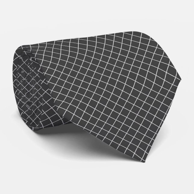 Modern Charcoal Gray Geometric Chain Link Tie (Rolled)