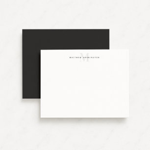 Modern charcoal gray monogrammed  stationery card