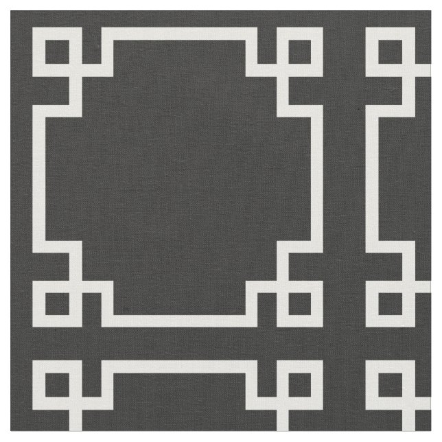 Modern Charcoal Grey and White Greek Key Pattern Fabric (Close Up)