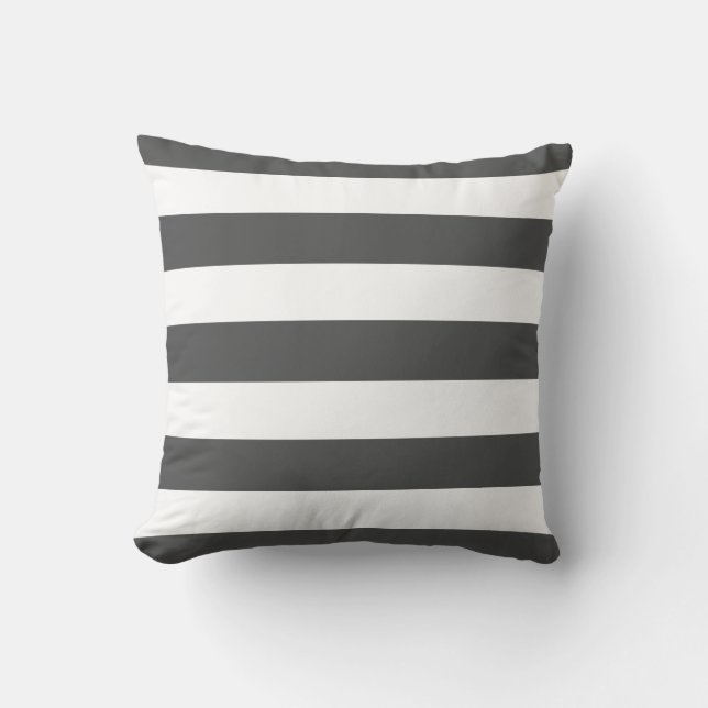 Modern Charcoal Grey and White Stripes Cushion (Front)