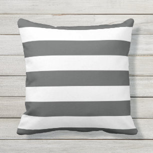 Modern Charcoal Grey and White Stripes Cushion