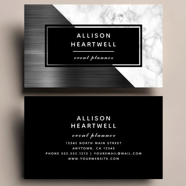Modern Charcoal Grey Brushed Metal Marble Black Business Card (Creator Uploaded)