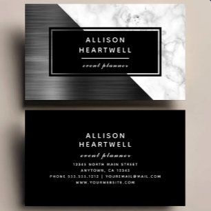 Modern Charcoal Grey Brushed Metal Marble Black Business Card