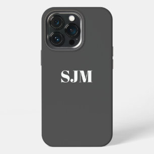 Modern charcoal grey custom monogram initials iPhone 13 pro case