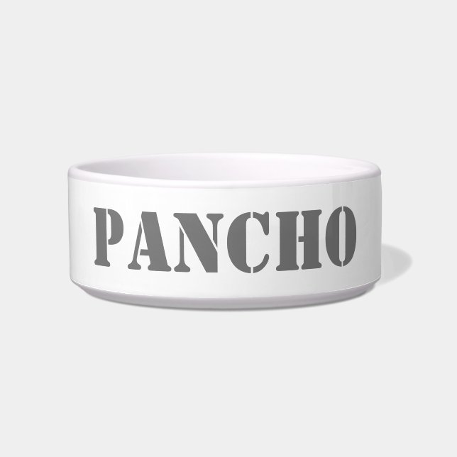 Modern charcoal grey custom name dog cat bowl (Front)