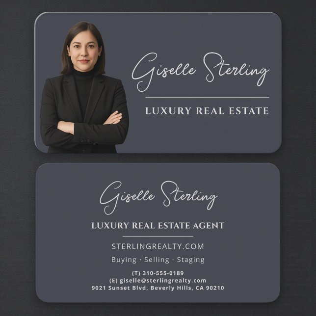 Modern Charcoal Grey Luxury Real Estate Business Card (Creator Uploaded)