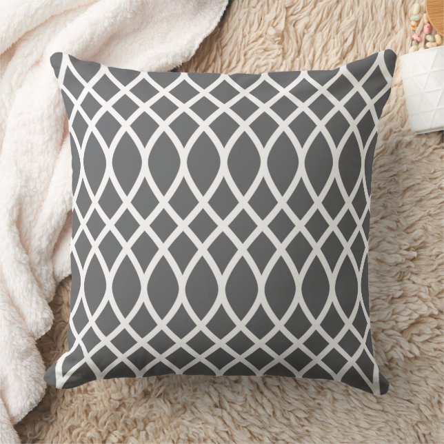 Modern Charcoal Grey Trellis Framework Pattern Cushion (Blanket)