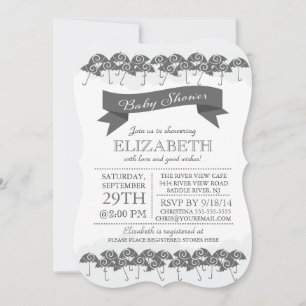Modern Charcoal Grey Umbrella Neutral Baby Shower Invitation