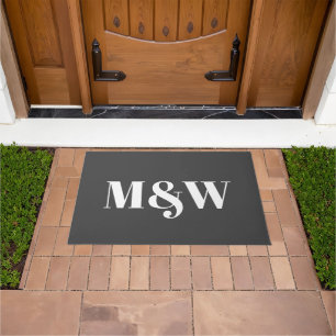 Modern charcoal grey white custom couple monogram doormat