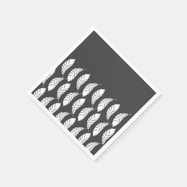 Modern Charcoal Grey & White Hand Drawn Feathers Napkin (Corner)