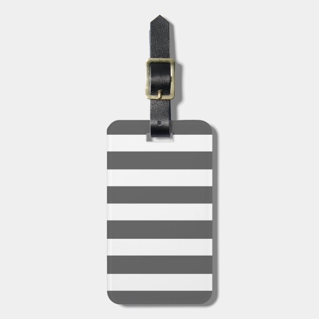 Modern Charcoal Grey White Stripes Pattern Luggage Tag (Front Vertical)