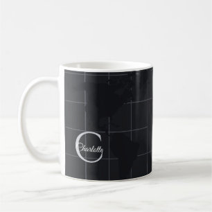 Modern Charcoal Grey World Map Custom Initial Coffee Mug