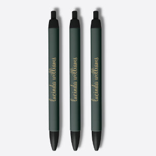 Modern Charcoal Luxe Gold Script Monogram Black Ink Pen