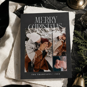Modern Charcoal Minimalist Family Photo Christmas