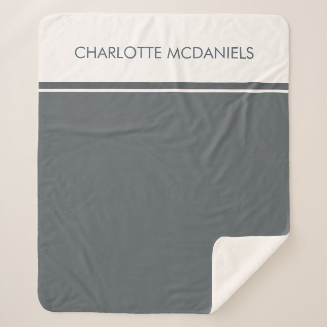 Modern Charcoal Simple Personalised Name   Sherpa Blanket (Front)