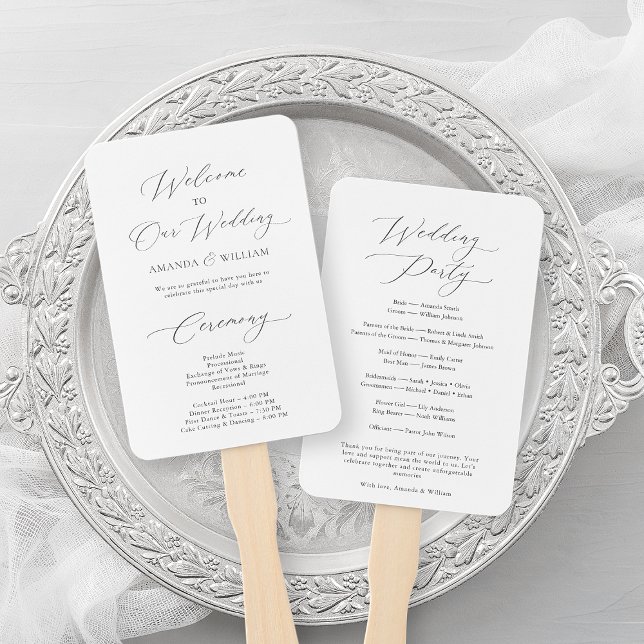 Modern Charcoal Wedding Program Fan (Creator Uploaded)