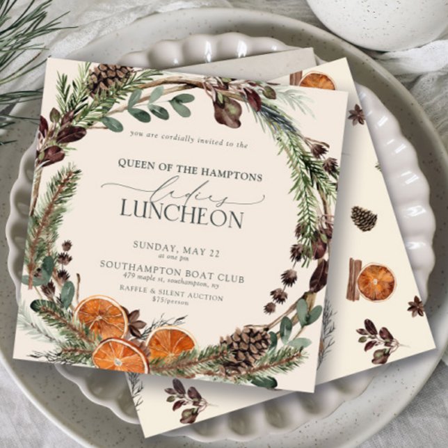 Modern Charity Lunch Rustic Orange Watercolor Invitation (Ladies Luncheon Invitation!)