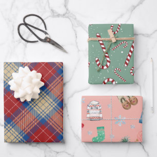 Modern charming pattern plaid green l red Xmas Wrapping Paper Sheet