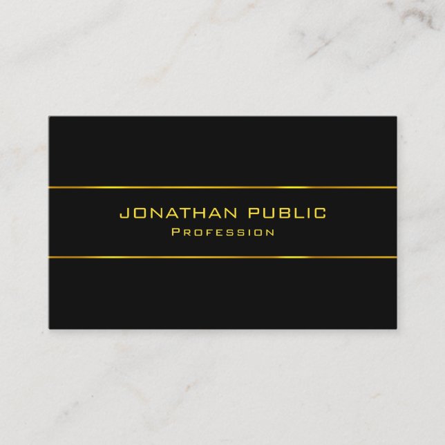 Modern Charming Template Elegant Gold Name Black Business Card (Front)