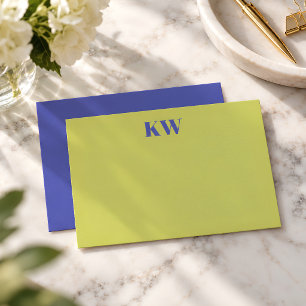 Modern Chartreuse Monogram Initials Personalised Thank You Card