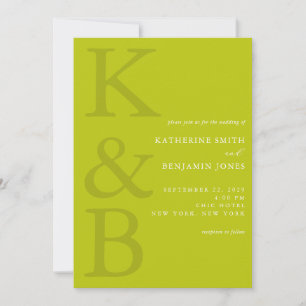 Modern Chartreuse Monogram Minimalist Wedding Invitation