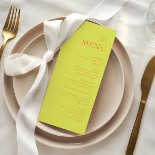 Modern Chartreuse Persimmon Elegant Wedding Menu