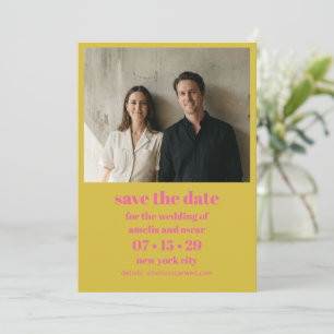 Modern Chartreuse Pink Yellow Bold Photo Wedding Save The Date