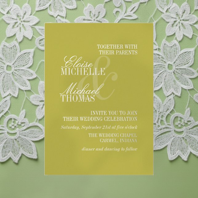 Modern Chartreuse Script Formal Wedding (Invite guest to your big day with this Modern Script Citrus Green Formal Wedding Foil Invitation! )
