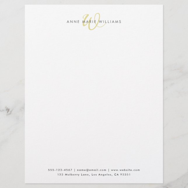 Modern Chartreuse Script Monogram Custom Letterhead (Front)