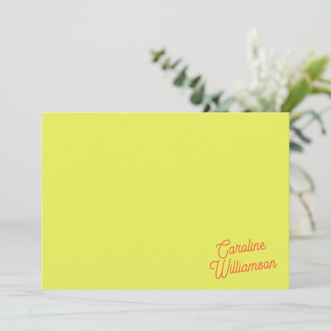 Modern Chartreuse Script Personalized Stationery Card (Standing Front)
