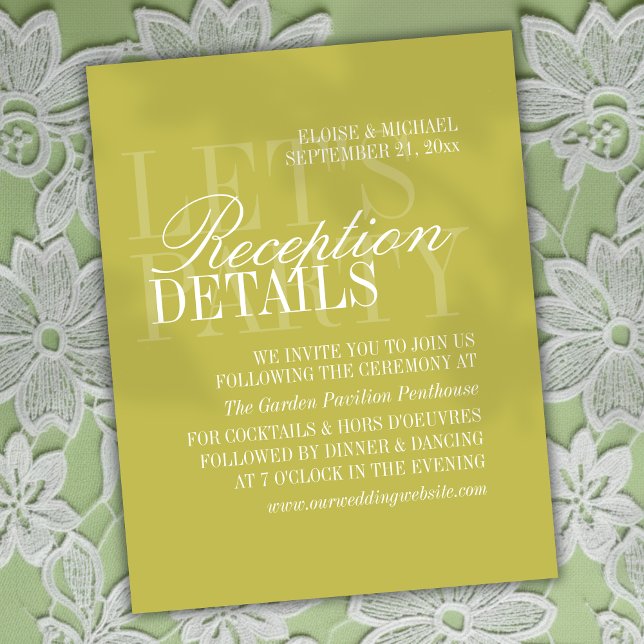 Modern Chartreuse Script Wedding Details Enclosure Card (Invite guests to join your rehearsal dinner with this Modern Script Citrus Green Card!)