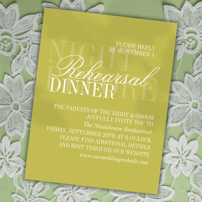 Modern Chartreuse Script Wedding Rehearsal Enclosure Card (Invite guests to join your rehearsal dinner with this Modern Script Citrus Green Card!)
