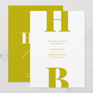 Modern Chartreuse Typography Monogram Wedding Save The Date