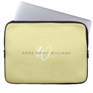 Modern Chartreuse White Script Monogram Laptop Sleeve