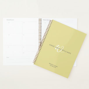 Modern Chartreuse White Script Monogram Planner
