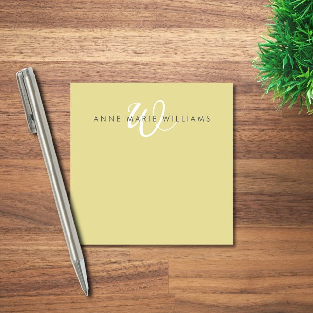 Modern Chartreuse White Script Monogram Post-it Notes (Creator Uploaded)