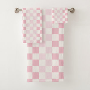 Modern Check Blush Pink Chequerboard Pattern  Bath Towel Set