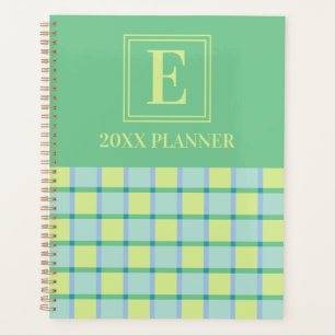 Modern Checker Blue Green Lime Custom Monogram Planner