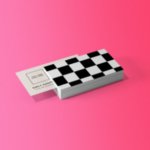 Modern Checker Checkerboard Add Logo Black White Business Card
