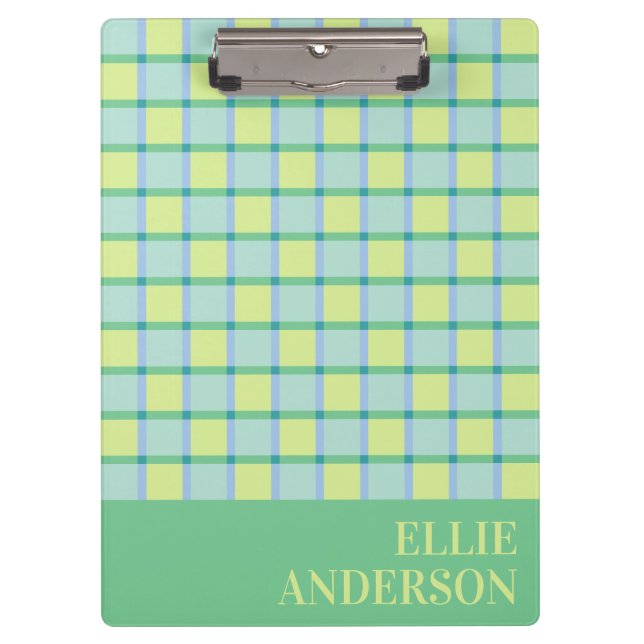 Modern Checker Pastel Blue Green Lime Custom Clipboard (Front)