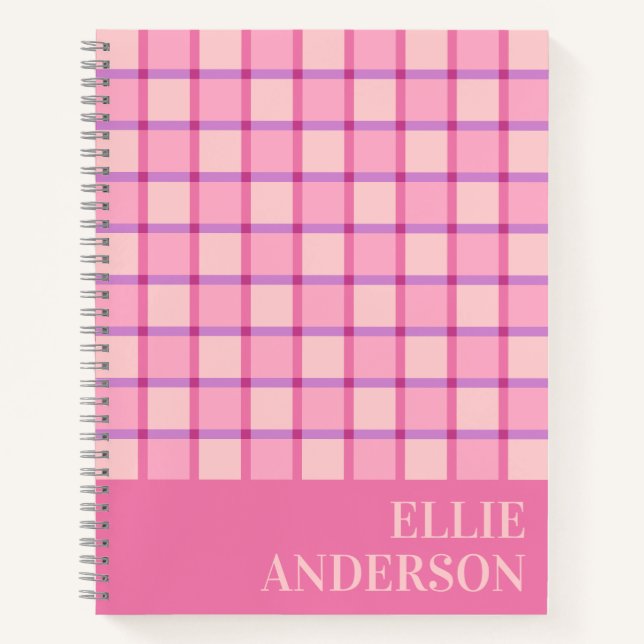 Modern Checker Pink Purple Personalized Notebook (Front)