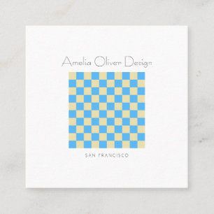 Modern Checkerboard Blue Simple Stylish Custom Square Business Card