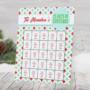 Modern Checkered 25 Days of Christmas Activity Pedestal Sign