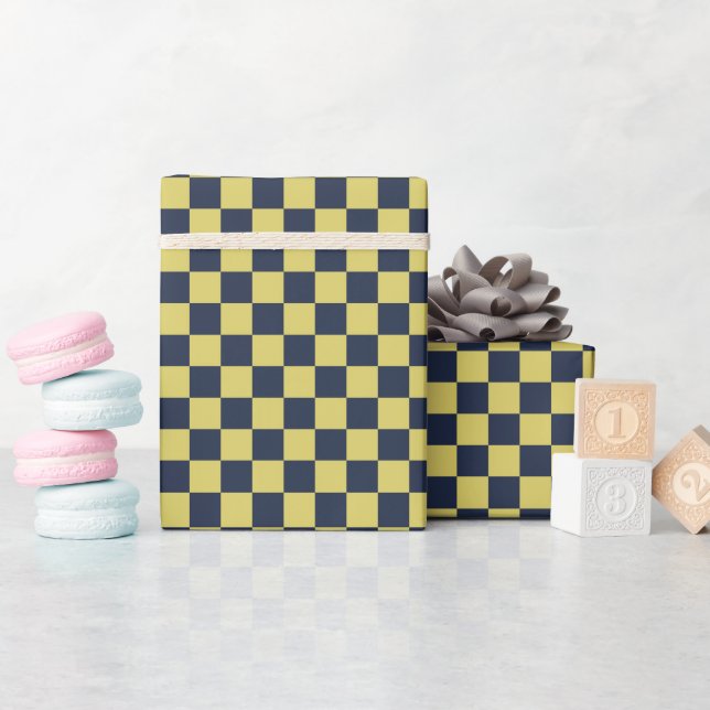 Modern Checkered Blue Yellow Wrapping Paper Roll (Baby Shower)