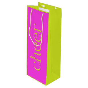 Modern Cheer Fuchsia Pink and Green Wine Gift Bag